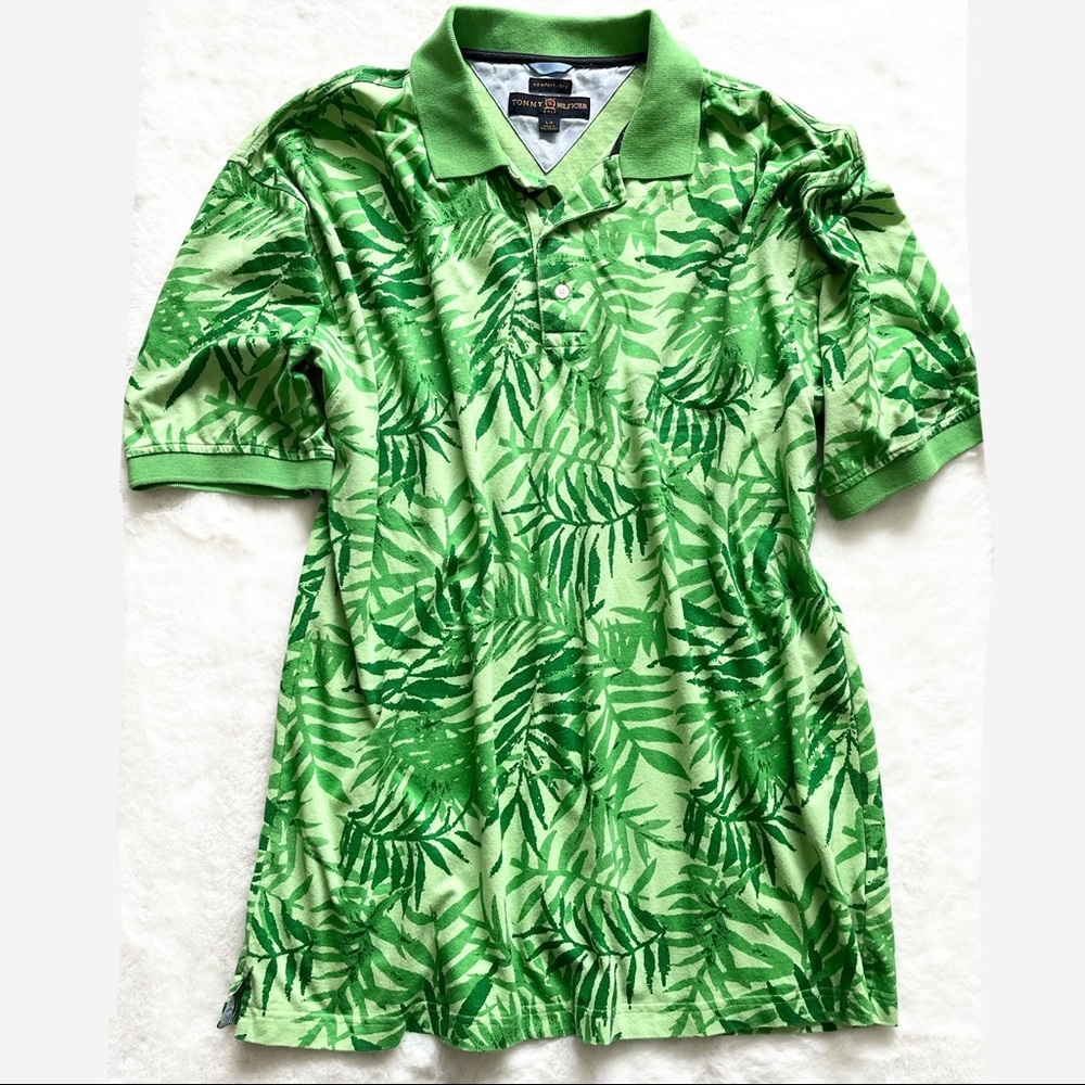 TOMMY HILFIGER GOLF COMFORT DRY GREEN TROPICAL PRINT POLO SIZE LARGE
